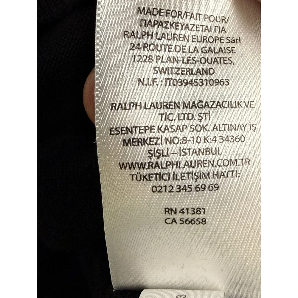 Polo Ralph Lauren Black 100% Pima Cotton Mens V-Neck Light Weight Sweater - XL